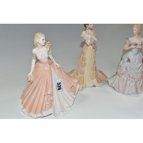 326 - FOUR COALPORT FIGURINES, comprising 'Congratulations' (painted area on hem at front of dress, UV mar... 