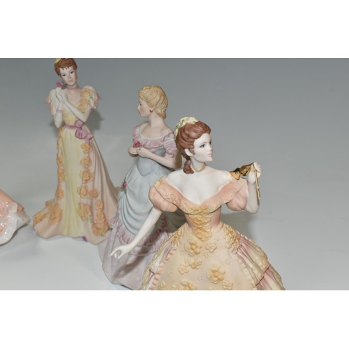 326 - FOUR COALPORT FIGURINES, comprising 'Congratulations' (painted area on hem at front of dress, UV mar... 