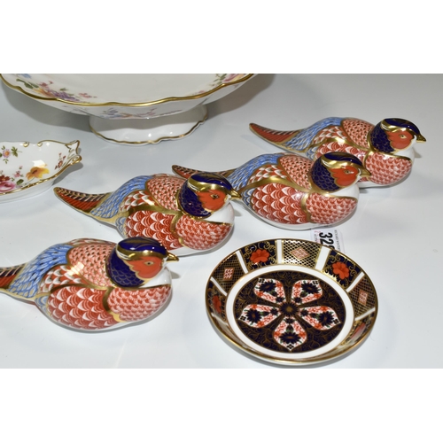 328 - A COLLECTION OF ROYAL CROWN DERBY, comprising an Imari 1128 trinket dish, four Pheasant paperweights... 