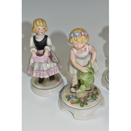 329 - FIVE GOEBEL BLUMENKINDER FIGURES, comprising Apronful of Flowers 225/7/51, St Valentine's Messenger ... 