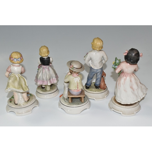 329 - FIVE GOEBEL BLUMENKINDER FIGURES, comprising Apronful of Flowers 225/7/51, St Valentine's Messenger ... 