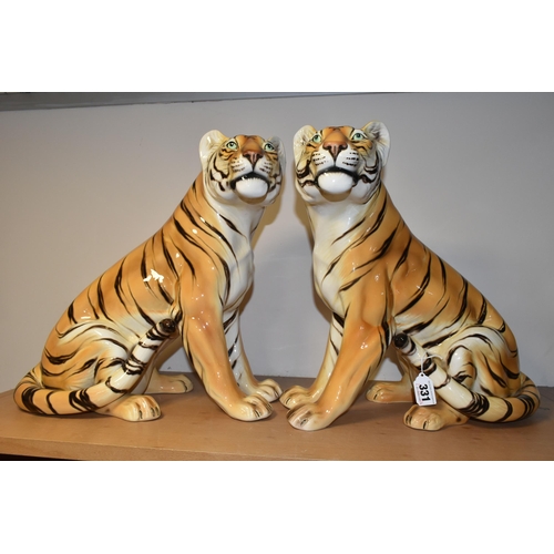 331 - A PAIR OF ITALIAN RONZAN CERAMIC TIGERS, signed to base 'Ronzan, Made in Italy' with no's 1390 and 1... 