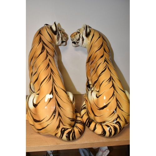 331 - A PAIR OF ITALIAN RONZAN CERAMIC TIGERS, signed to base 'Ronzan, Made in Italy' with no's 1390 and 1... 