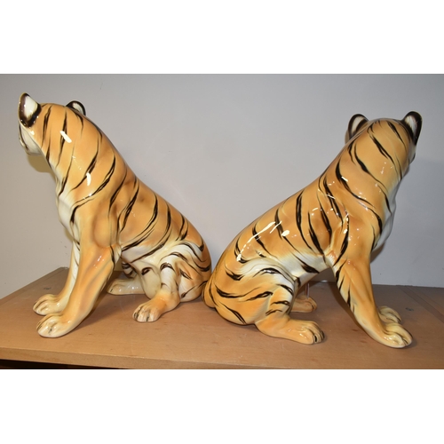 331 - A PAIR OF ITALIAN RONZAN CERAMIC TIGERS, signed to base 'Ronzan, Made in Italy' with no's 1390 and 1... 