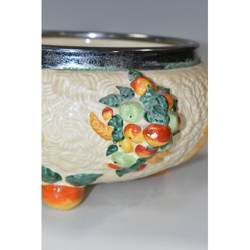 336 - A CLARICE CLIFF 'CELTIC HARVEST' FRUIT BOWL, moulded and painted with fruits and wheatsheaves on a t... 