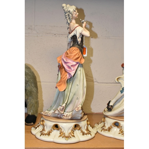 341 - A PAIR OF CAPODIMONTE FIGURES, of a young couple attending a masked ball, impressed signature Tosca,... 