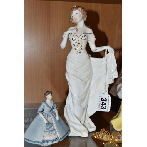 343 - A GROUP OF NAMED PORCELAIN FIGURES, comprising two Royal Worcester figures 'The Last Dance'  and 'A ... 