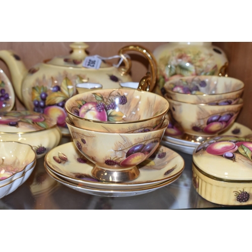 352 - A COLLECTION OF AYNSLEY 'ORCHARD GOLD' PATTERN TEA AND GIFTWARE, comprising an oval  teapot  with pr... 