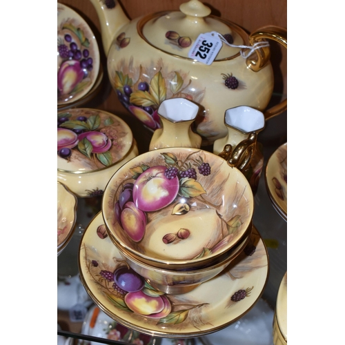 352 - A COLLECTION OF AYNSLEY 'ORCHARD GOLD' PATTERN TEA AND GIFTWARE, comprising an oval  teapot  with pr... 