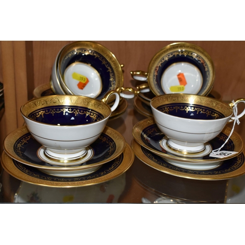 353 - A GROUP OF AYNSLEY 'GEORGIAN - COBALT 7348' PATTERN TEAWARE, comprising six cups, six saucers and si... 