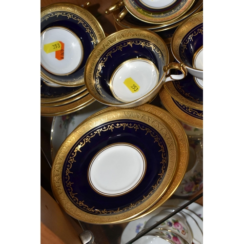 353 - A GROUP OF AYNSLEY 'GEORGIAN - COBALT 7348' PATTERN TEAWARE, comprising six cups, six saucers and si... 