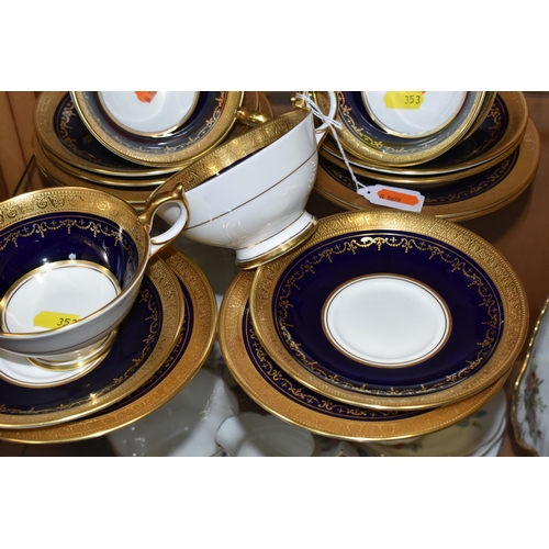 353 - A GROUP OF AYNSLEY 'GEORGIAN - COBALT 7348' PATTERN TEAWARE, comprising six cups, six saucers and si... 