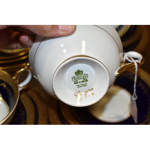 353 - A GROUP OF AYNSLEY 'GEORGIAN - COBALT 7348' PATTERN TEAWARE, comprising six cups, six saucers and si... 