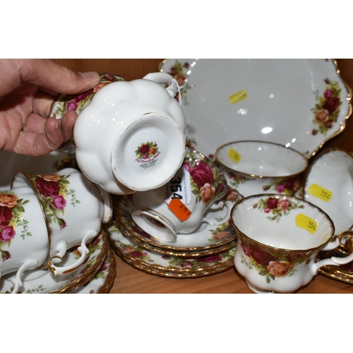 354 - A GROUP OF ROYAL ALBERT 'OLD COUNTRY ROSES' PATTERN TEAWARE, comprising two cake plates, six dessert... 