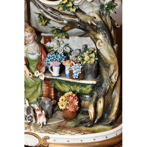 358 - TWO CAPODIMONTE PORCELAIN FIGURE GROUPS, comprising 'The Flower Seller' with original shop label and... 