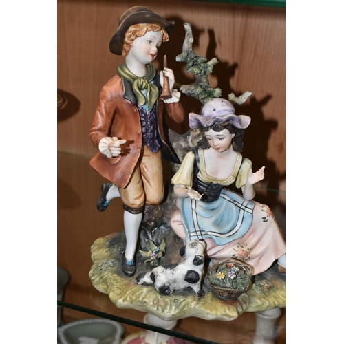 358 - TWO CAPODIMONTE PORCELAIN FIGURE GROUPS, comprising 'The Flower Seller' with original shop label and... 