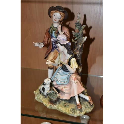 358 - TWO CAPODIMONTE PORCELAIN FIGURE GROUPS, comprising 'The Flower Seller' with original shop label and... 