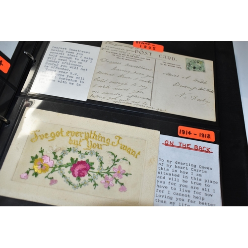 543 - FOUR ALBUMS containing approximately 180 late 19th century - early 20th century Postcards, Drawings,... 