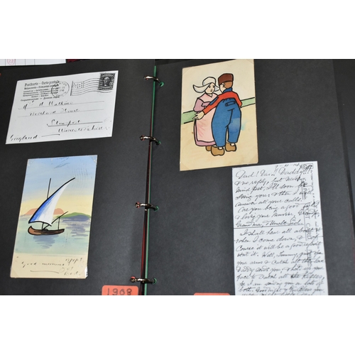 545 - FIVE ALBUMS containing 192 original drawings and watercolours on card or postcard from talented amat... 