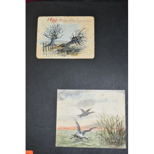 545 - FIVE ALBUMS containing 192 original drawings and watercolours on card or postcard from talented amat... 