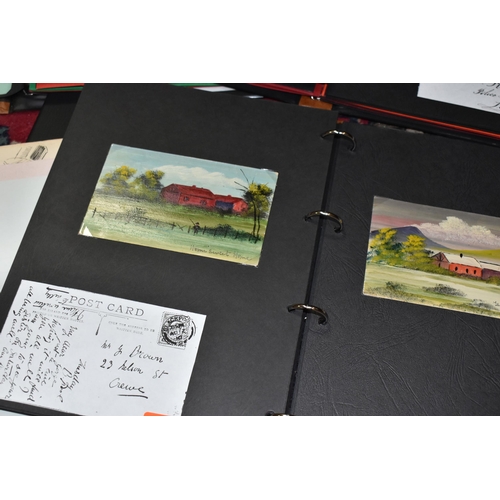 545 - FIVE ALBUMS containing 192 original drawings and watercolours on card or postcard from talented amat... 