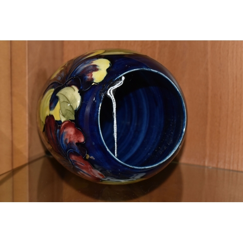 372 - A MOORCROFT POTTERY 'HIBISCUS' PATTERN VASE, of ovoid form, tube lined with red, purple and yellow h... 