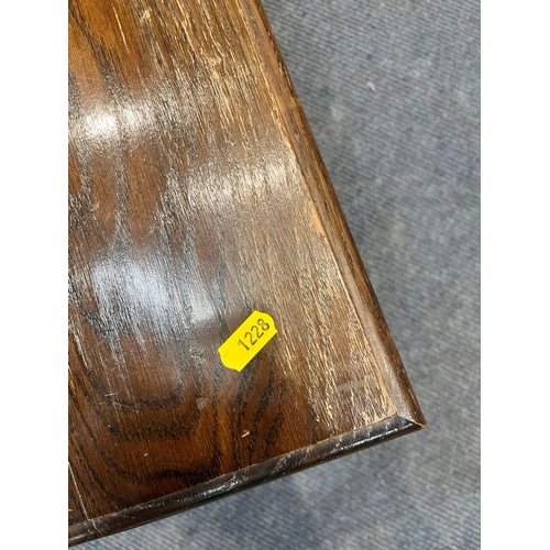 1228 - A 20TH CENTURY OAK DROP LEAF TABLE, along with an oak tv stand, and a low oak coffee table (conditio... 