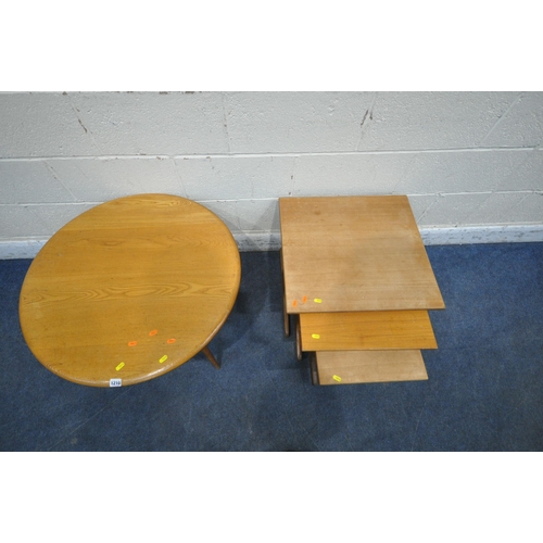 1210 - LUCIAN ERCOLANI, A MID CENTURY ELM AND BEECH CIRCULAR COFFEE TABLE, diameter 74cm x height 44cm, alo... 