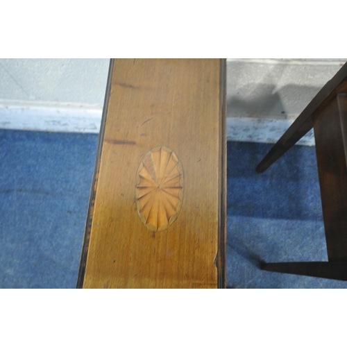 1214 - A 20TH CENTURY MAHOGANY SUTHERLAND TABLE, raised on turned legs, along with a piano stool (condition... 