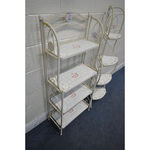 1226 - A METAL FOUR TIER FOLDING SHELVING UNIT, with tiled shelves, width 57cm x depth 29cm x height 132cm,... 