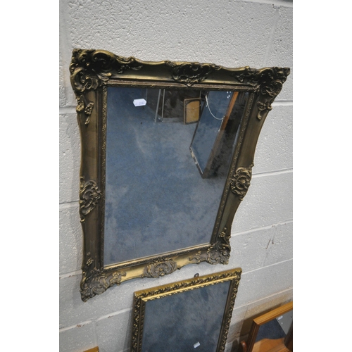 1227 - A SELECTION OF VARIOUS MIRRORS, to include three gilt frame wall mirrors, a pine dressing table mirr... 