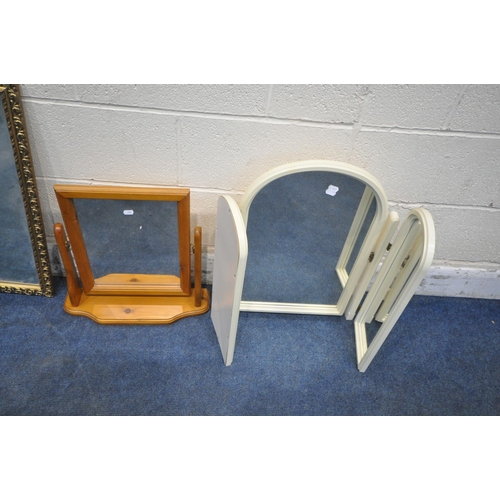 1227 - A SELECTION OF VARIOUS MIRRORS, to include three gilt frame wall mirrors, a pine dressing table mirr... 