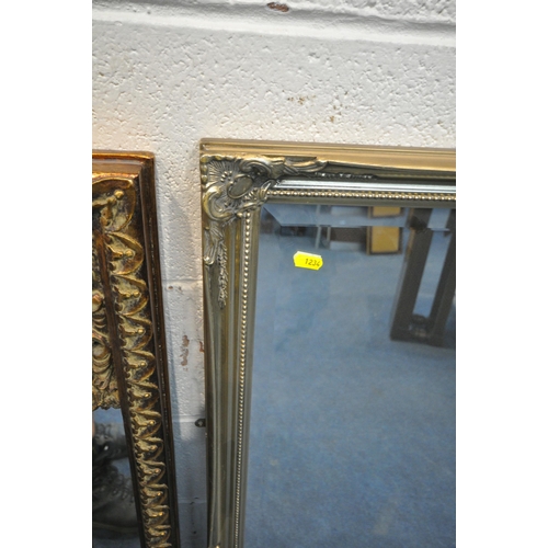 1234 - A PAIR OF GILT FRAME WALL MIRRORS, 99cm x 68cm, along with another gilt frame bevelled edge wall mir... 