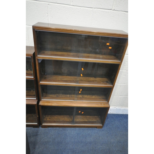 1253 - A SELECTION OF 20TH CENTURY MINTY NEO-CRAFT DESIGN MAHOGANY STACKING BOOKCASES, comprising sixteen s... 