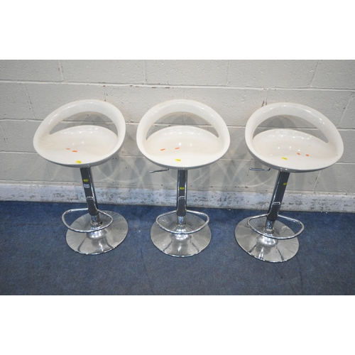 1272 - A SET OF THREE HEIGHT ADJUSTABLE BAR STOOLS, maximum height 98cm x minimum height 78cm (condition re... 