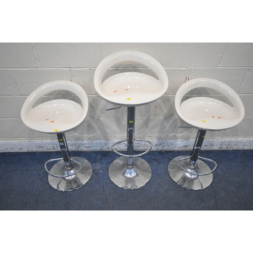 1272 - A SET OF THREE HEIGHT ADJUSTABLE BAR STOOLS, maximum height 98cm x minimum height 78cm (condition re... 