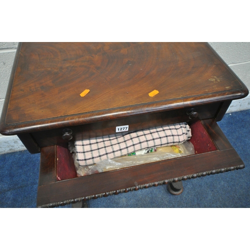 1277 - A REGENCY MAHOGANY WORK TABLE, with a single drawer, and a pull out storage drawer, with contents, r... 