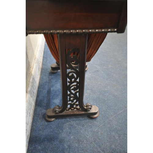 1277 - A REGENCY MAHOGANY WORK TABLE, with a single drawer, and a pull out storage drawer, with contents, r... 