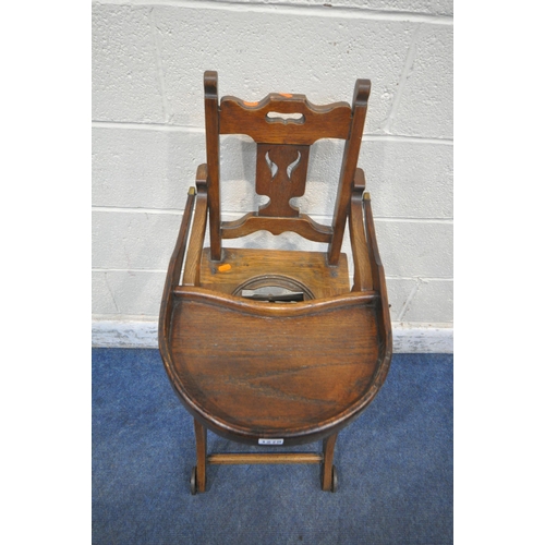 1279 - A VINTAGE CHILDS METAMORPHIC HIGH CHAIR, with a fold over tray table, width 35cm x depth 60cm x heig... 