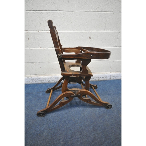 1279 - A VINTAGE CHILDS METAMORPHIC HIGH CHAIR, with a fold over tray table, width 35cm x depth 60cm x heig... 