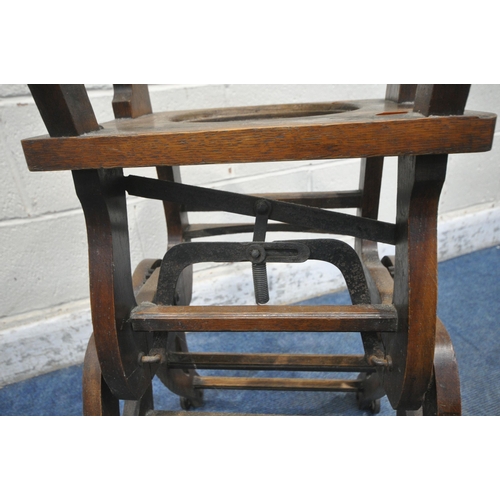 1279 - A VINTAGE CHILDS METAMORPHIC HIGH CHAIR, with a fold over tray table, width 35cm x depth 60cm x heig... 