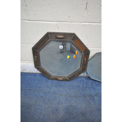 1282 - AN OAK OCTAGONAL WALL MIRROR, along with three other mirrors (condition report: in need of a clean, ... 