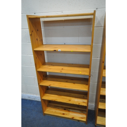 1283 - A PAIR OF MODERN PINE SIX TIER OPEN BOOKCASES, width 80cm x depth 34cm x height 170cm (condition rep... 