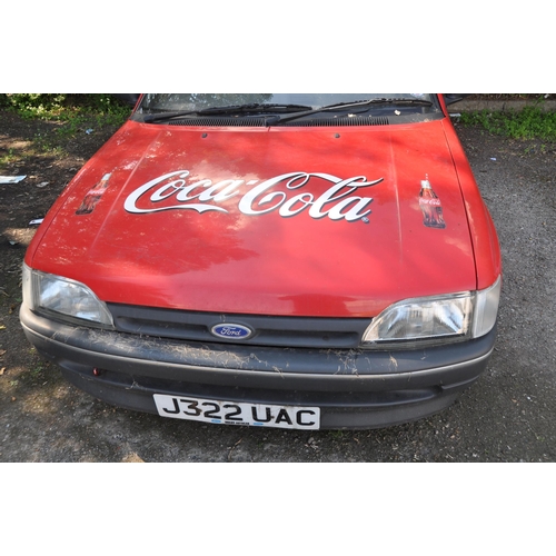 1000 - A 1992 FORD ESCORT VAN WITH 'COCA COLA' PAINTWORK (spares or repairs) 1796cc diesel engine (sump cra... 