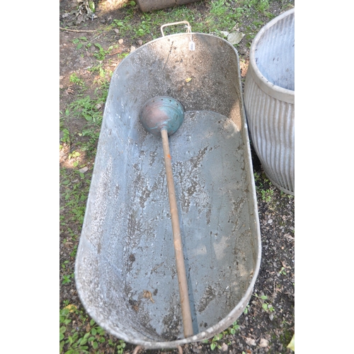 1008 - VINTAGE GALVANISED ITEMS comprising of a tin bath, a dolly tub and peg and a milking stool (4)