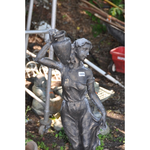 1009 - A COLLECTION OF GARDEN ORNAMENTS including  resin Grecian water carrying lady height 108cm and two t... 