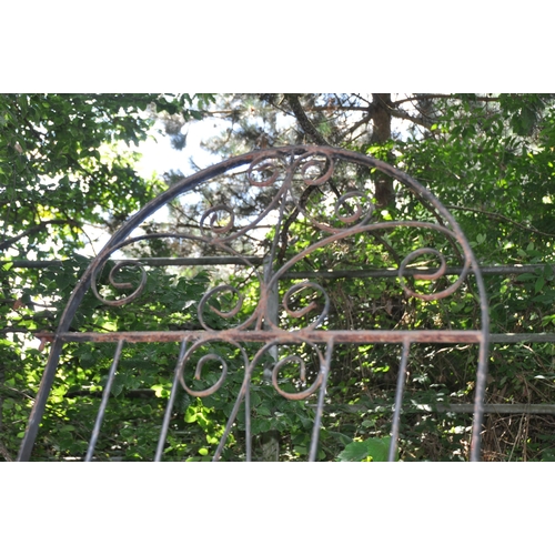 1011 - THREE WROUGHT IRON GATES including one with a domed top width 78cm height 192cm and two shorter gate... 