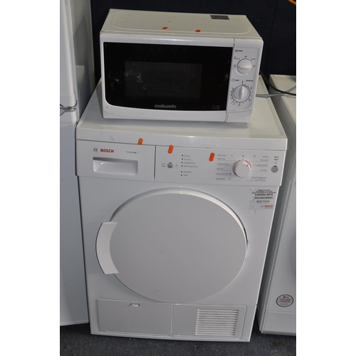 1051 - A BOSCH WTE84106GB CONDENSOR DRYER width 60cm depth 60cm height 85cm and a Cookworks microwave (both... 