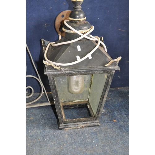 1053 - AN EARLY TO MID 20th CENTURY OUTDOOR LANTERN with adaptations 64cm high (one pane of textured glass ... 