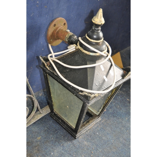 1053 - AN EARLY TO MID 20th CENTURY OUTDOOR LANTERN with adaptations 64cm high (one pane of textured glass ... 